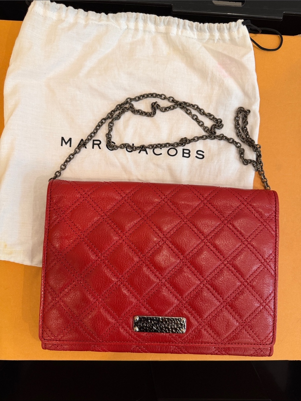 New Marc Jacobs Red Quilted wallet on chain